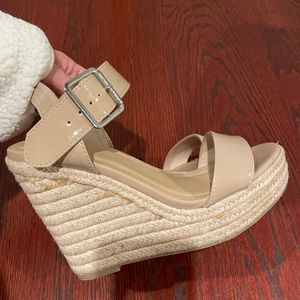 Nude Wedges Shoes With Buckle Strap Closure 6.5